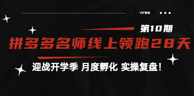 [国内电商]（3665期）《拼多多名师线上领跑28天-第10期》迎战开学季 月度孵化 实操复盘！-第1张图片-智慧创业网
