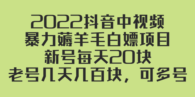 [短视频运营]（2402期）2022抖音中视频暴力薅羊毛白嫖项目：新号每天20块，老号几天几百块，可多号