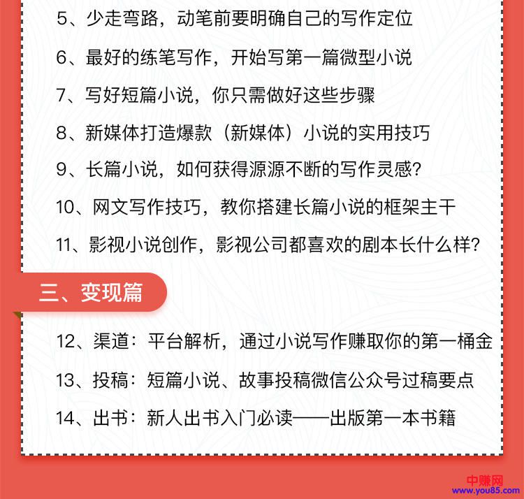 [文案写作]（922期）0基础小说写作培训营：从新手到网络畅销作家赚百万稿费（14节视频课）-第4张图片-智慧创业网