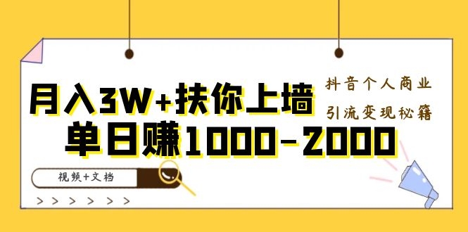 [引流-涨粉-软件]（1098期）月入3W+扶你上墙，抖音个人商业引流变现秘籍，单日赚1000-2000（视频+文档)-第2张图片-智慧创业网