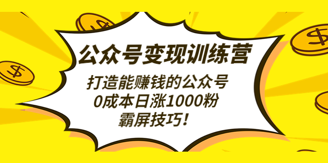 [公众号]（4585期）公众号变现训练营（第3期）打造能赚钱的公众号，0成本日涨1000粉，霸屏技巧