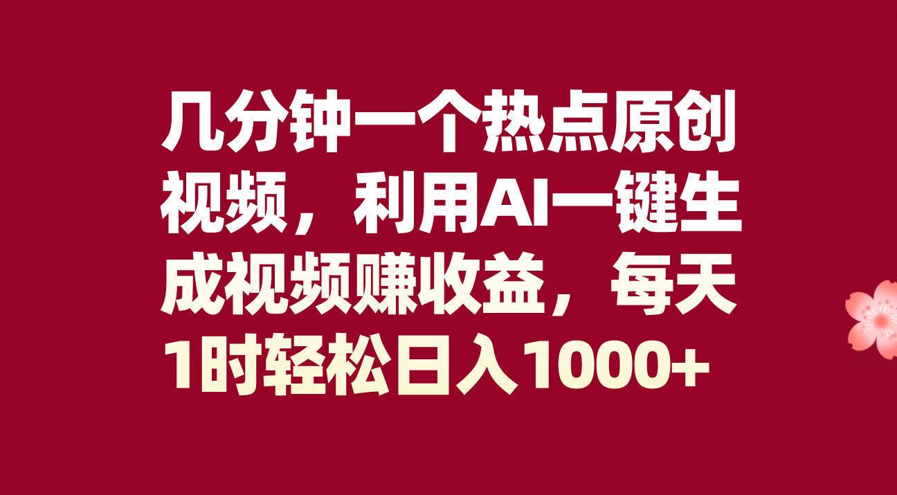 [短视频运营]（8083期）几分钟一个热点原创视频，利用AI一键生成视频赚收益，每天1时轻松日入1000+