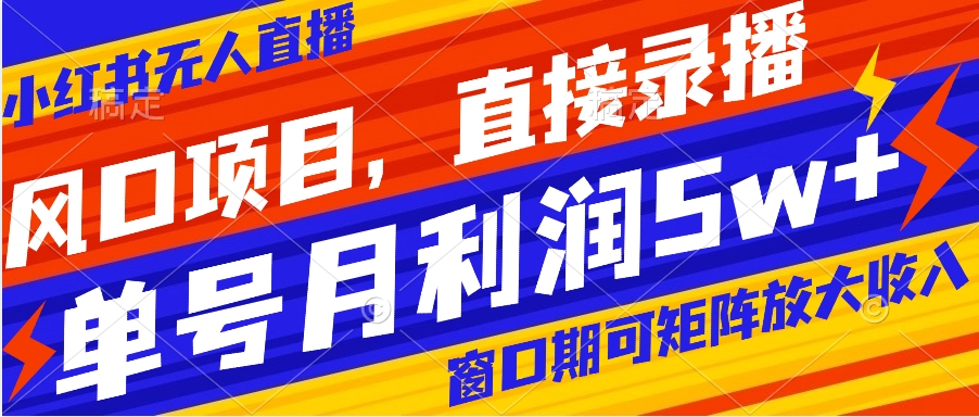 [热门给力项目]（8196期）风口项目，小红书无人直播带货，直接录播，可矩阵，月入5w+