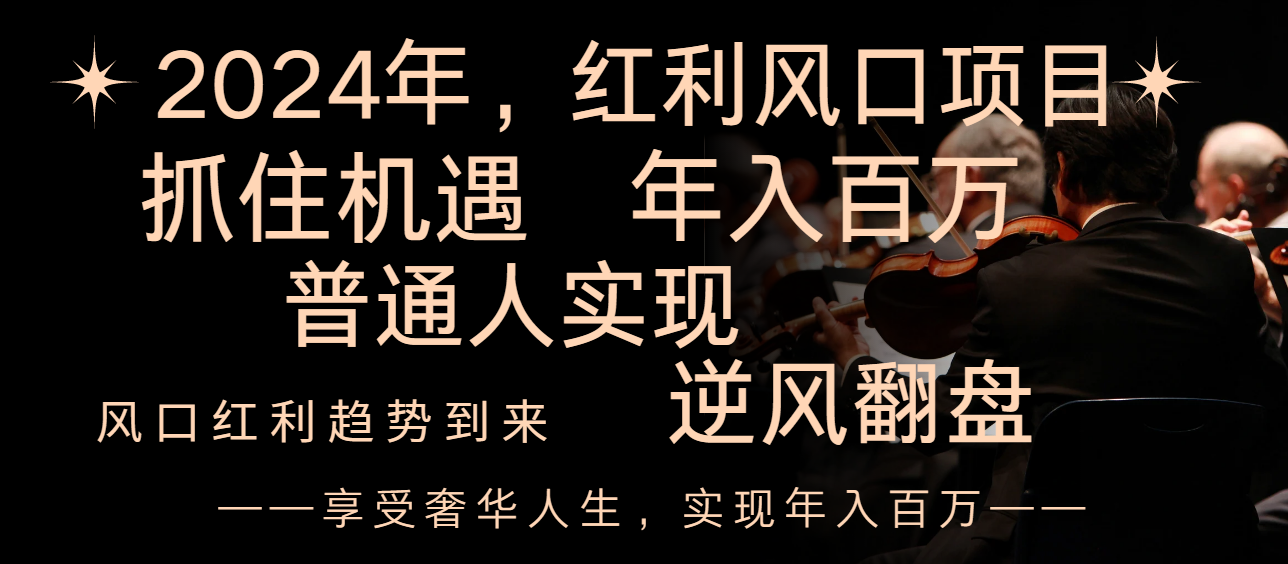 [热门给力项目]（8418期）2024红利风口项目来袭，享受第一波红利，逆风翻盘普通人也能实现，年入百万