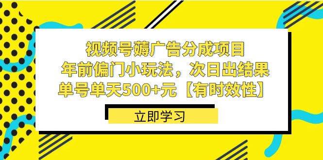 [短视频运营]（8527期）视频号薅广告分成项目，年前偏门小玩法，次日出结果，单号单天500+元【...