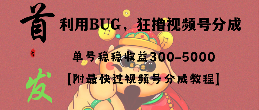 [短视频运营]（8549期）全网独家首发，视频号BUG，超短期项目，单号每日净收益300-5000！