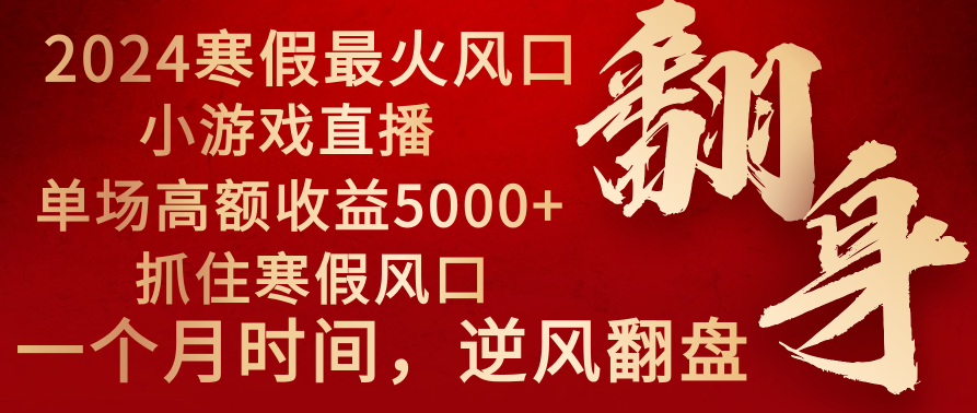 [热门给力项目]（8766期）2024年最火寒假风口项目 小游戏直播 单场收益5000+抓住风口 一个月直接提车