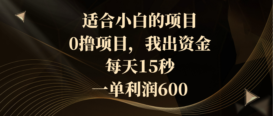 [热门给力项目]（8571期）适合小白的项目，0撸项目，我出资金，每天15秒，一单利润600