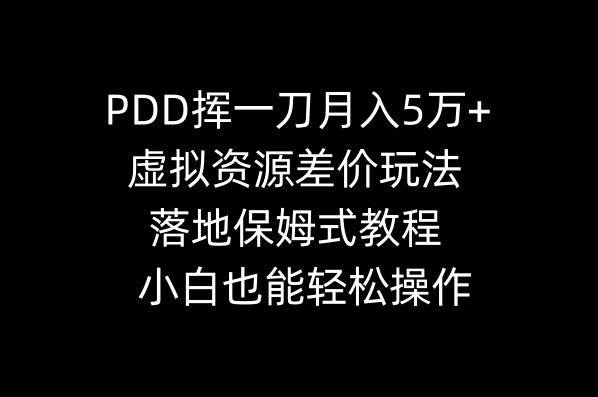 [短视频运营]（8849期）PDD挥一刀月入5万+，虚拟资源差价玩法，落地保姆式教程，小白也能轻松操作-第1张图片-智慧创业网