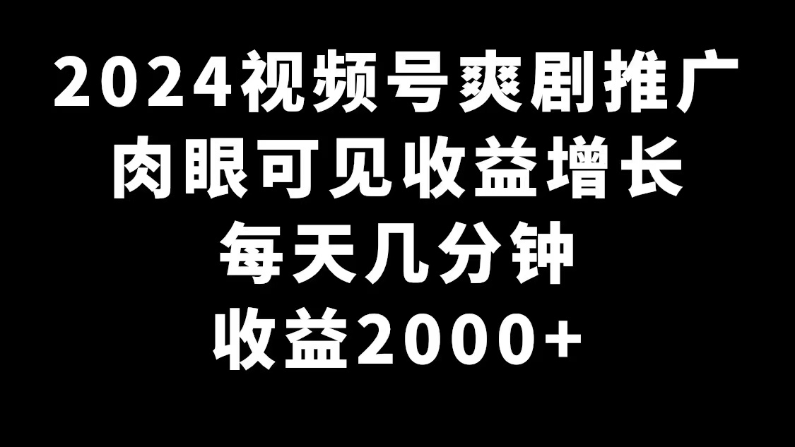 [短视频运营]（9028期）2024视频号爽剧推广，肉眼可见的收益增长，每天几分钟收益2000+