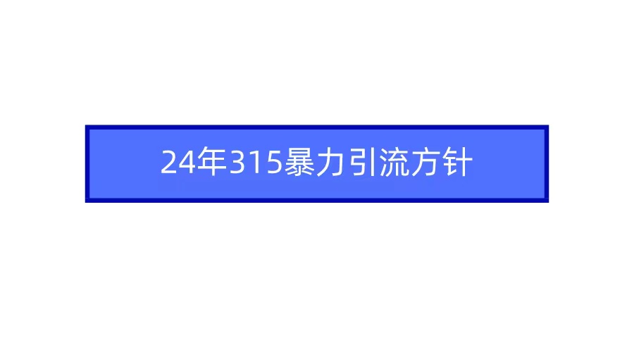 [热门给力项目]（9398期）2024年315暴力引流方针