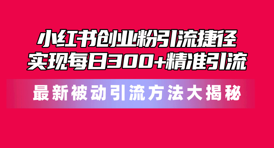 [小红书]（10692期）小红书创业粉引流捷径！最新被动引流方法大揭秘，实现每日300+精准引流