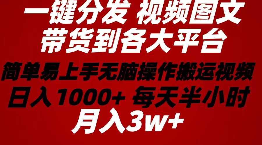 [短视频运营]（10667期）2024年 一键分发带货图文视频  简单易上手 无脑赚收益 每天半小时日入1...