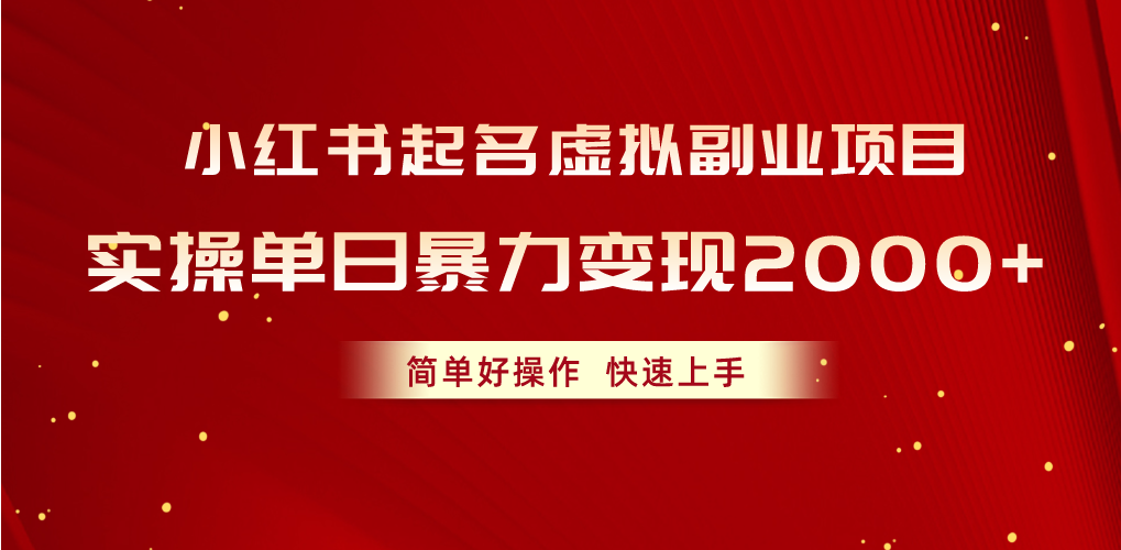 [小红书]（10856期）小红书起名虚拟副业项目，实操单日暴力变现2000+，简单好操作，快速上手