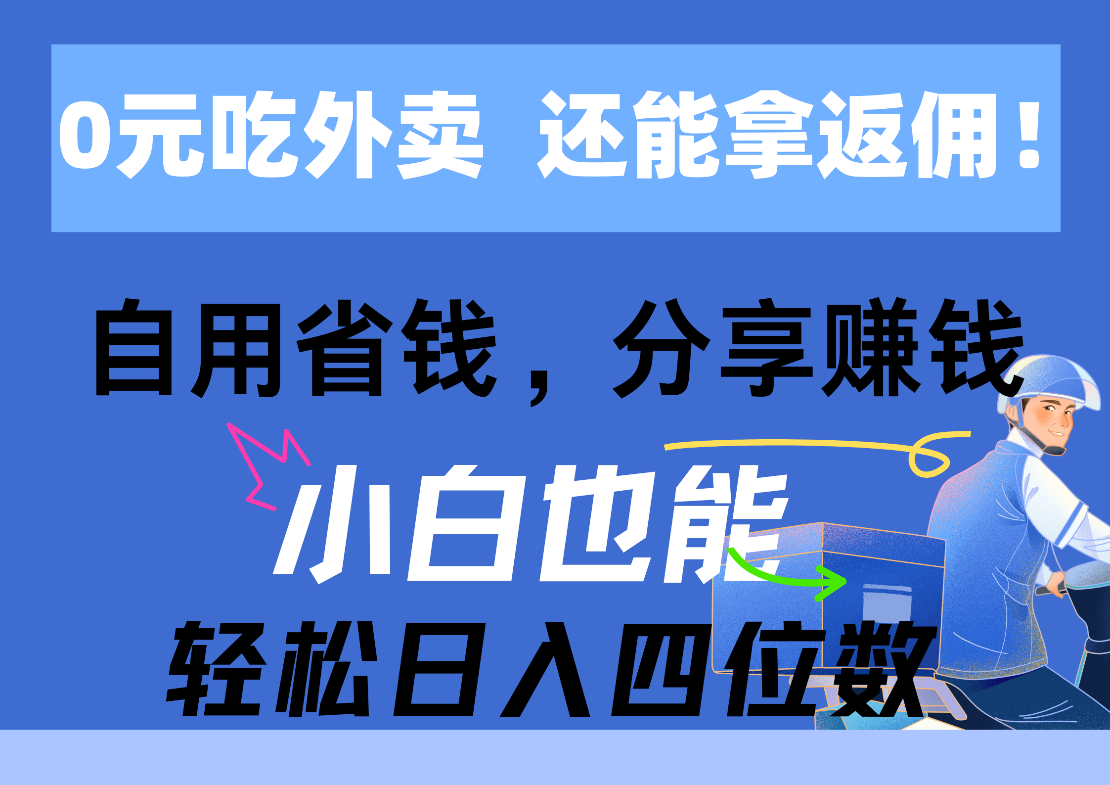 [热门给力项目]（11037期）0元吃外卖， 还拿高返佣！自用省钱，分享赚钱，小白也能轻松日入四位数