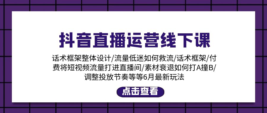 [直播玩法]（11211期）抖音直播运营线下课：话术框架/付费流量直播间/素材A撞B/等6月新玩法