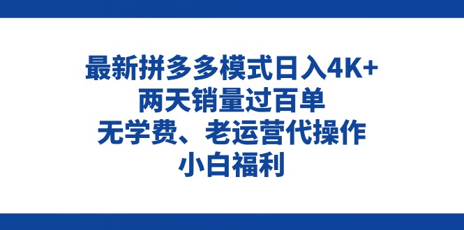 [国内电商]（11189期）拼多多最新模式日入4K+两天销量过百单，无学费、老运营代操作、小白福利