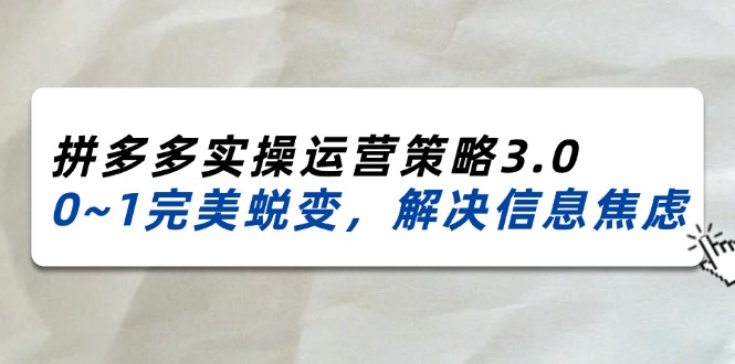 [国内电商]（11658期）2024_2025拼多多实操运营策略3.0，0~1完美蜕变，解决信息焦虑（38节）