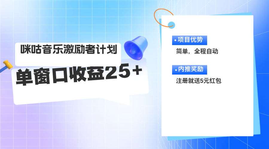 [热门给力项目]（11942期）咪咕激励者计划，单窗口收益20~25，可矩阵操作