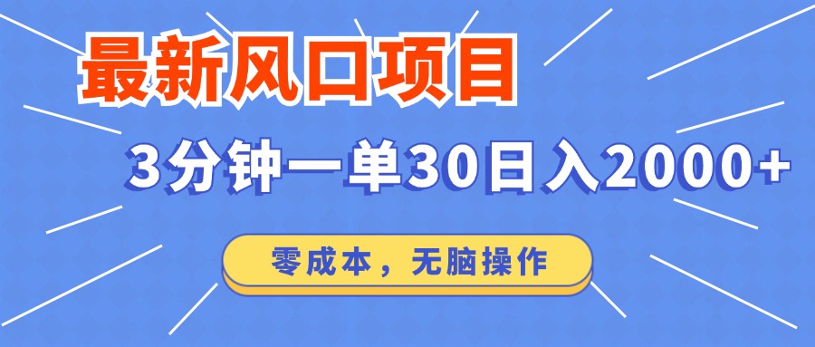 [虚拟项目]（12272期）最新风口项目操作，3分钟一单30。日入2000左右，零成本，无脑操作。