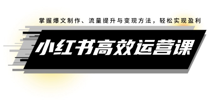 [小红书]（12369期）小红书高效运营课：掌握爆文制作、流量提升与变现方法，轻松实现盈利-第1张图片-智慧创业网