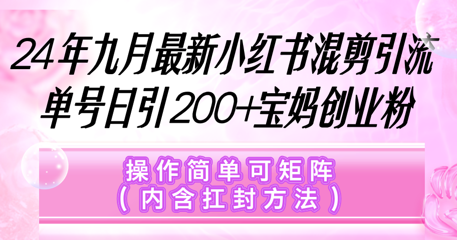 [小红书]（12530期）小红书混剪引流，单号日引200+宝妈创业粉，操作简单可矩阵（内含扛封...