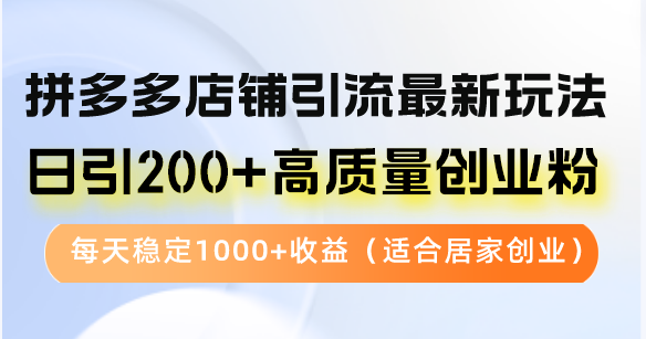 [引流-涨粉-软件]（12893期）拼多多店铺引流最新玩法，日引200+高质量创业粉，每天稳定1000+收益（...