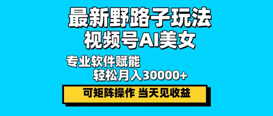 [虚拟项目]（12798期）最新野路子玩法，视频号AI美女，当天见收益，轻松月入30000＋