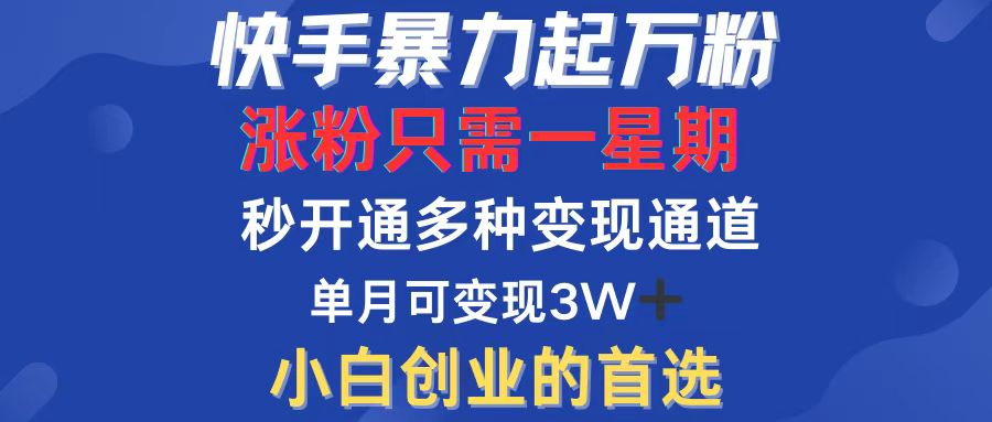 [短视频运营]（12651期）快手暴力起万粉，涨粉只需一星期，多种变现模式，直接秒开万合，小白创...