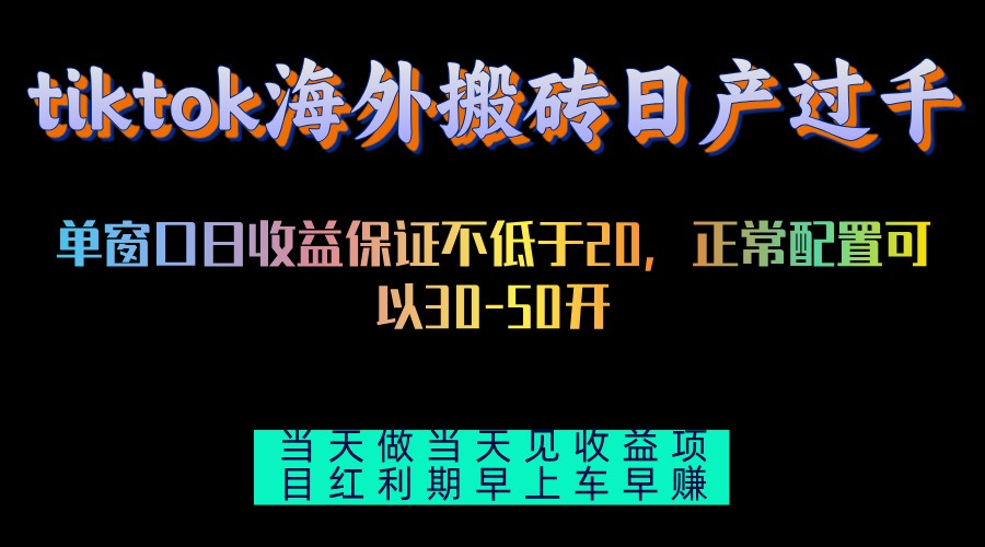 [虚拟项目]（13079期）tiktok海外搬砖项目单机日产过千当天做当天见收益