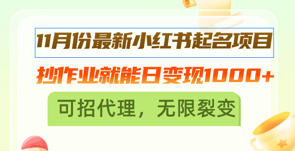 [小红书]（13256期）11月份最新小红书起名项目，抄作业就能日变现1000+，可招代理，无限裂变