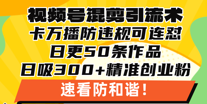 [短视频运营]（13400期）视频号混剪引流技术，500万播放引流17000创业粉，操作简单当天学会-第1张图片-智慧创业网