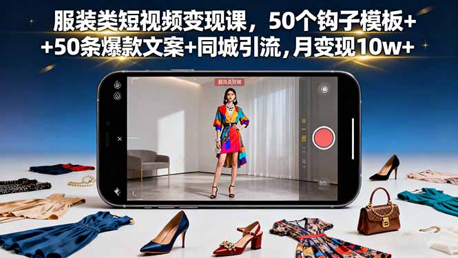 [短视频运营]（16189期）服装类短视频变现课，50个钩子模板+50条爆款文案+同城引流，月变现10w+