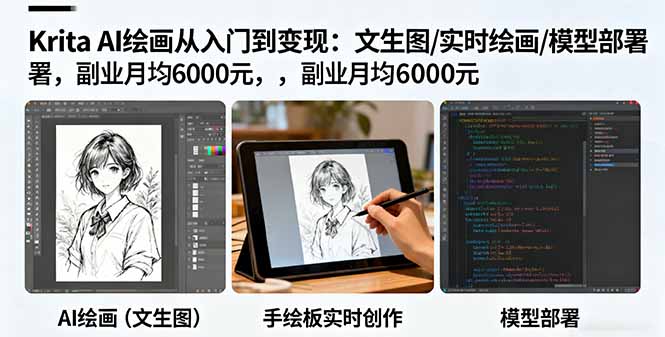 [人工智能]（16222期）Krita AI绘画从入门到变现：文生图/实时绘画/模型部署，副业月均6000元