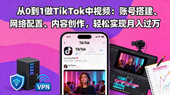 [跨境电商]（16461期）从0到1做TikTok中视频：账号搭建、网络配置、内容创作，轻松实现月入过万-第1张图片-智慧创业网