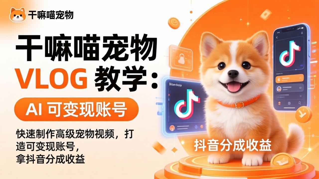[虚拟项目]（17888期）干嘛喵宠物 VLOG 教学：AI 快速制作高级宠物视频，打造可变现账号，拿抖音分成收益-第1张图片-智慧创业网