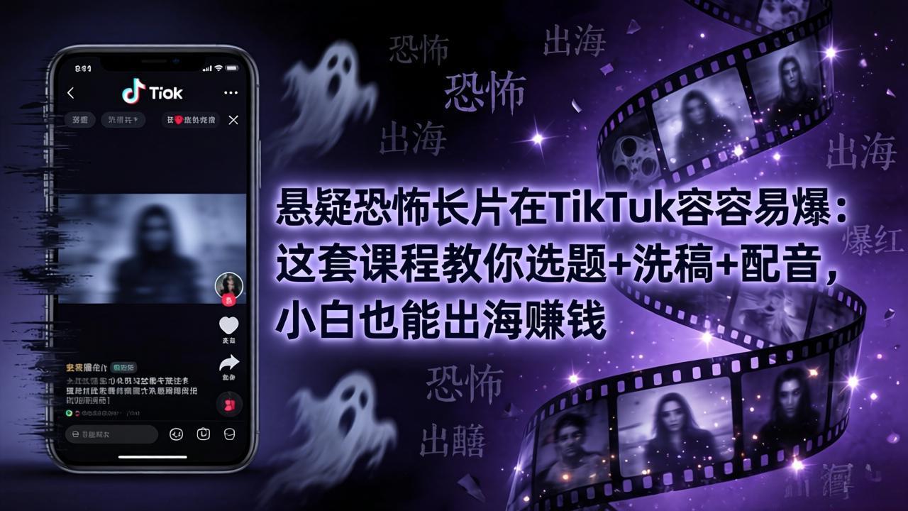 [短视频运营]（18220期）悬疑恐怖长片在TikTok最容易爆：这套课程教你选题+洗稿+配音，小白也能出海赚钱-第1张图片-智慧创业网