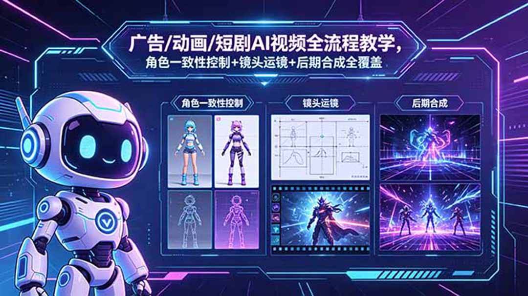 [AI人工智能]（18455期）广告/动画/短剧AI视频全流程教学，角色一致性控制+镜头运镜+后期合成全覆盖