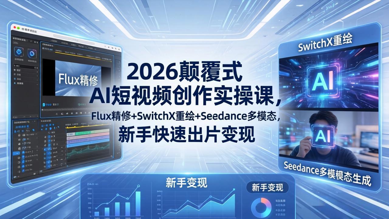 [AI人工智能]（18449期）2026颠覆式 AI短视频创作课-5月更新，Flux精修+SwitchX重绘+Seedance多模态，新手快速出片变现-第1张图片-智慧创业网