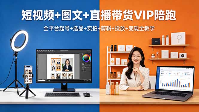 [短视频运营]（18319期）短视频+图文+直播带货VIP陪跑，全平台起号+选品+实拍+剪辑+投放+变现全教学-第1张图片-智慧创业网