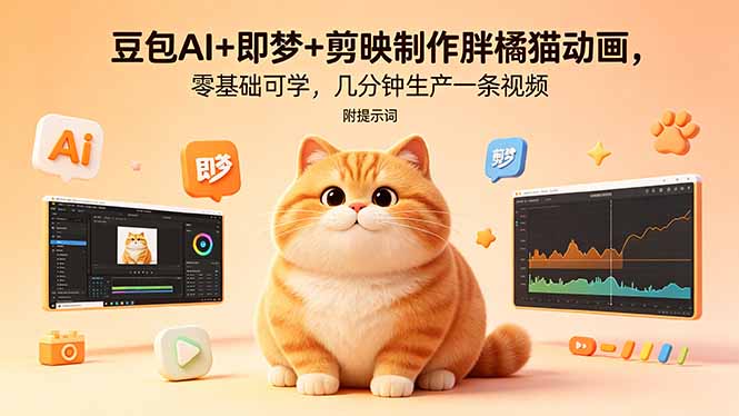 [AI人工智能]（18431期）豆包AI+即梦+剪映制作胖橘猫动画，零基础可学，几分钟生产一条视频，附提示词-第1张图片-智慧创业网