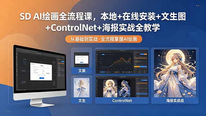 [设计教程]（18453期）SD AI绘画全流程课，本地+在线安装+文生图+ControlNet+海报实战全教学