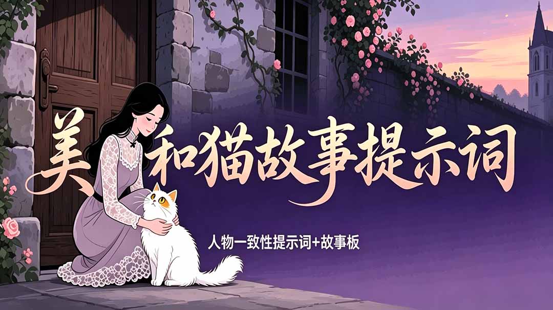 [AI人工智能]（18909期）美女和猫故事提示词，人物一致性提示词+故事板-第1张图片-智慧创业网