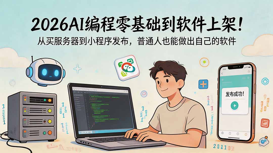 [AI人工智能]（18905期）2026AI编程零基础到软件上架！从买服务器到小程序发布，普通人也能做出自己的软件-第1张图片-智慧创业网