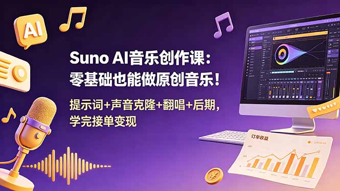 [AI人工智能]（18945期） Suno AI音乐创作课：零基础也能做原创音乐！提示词+声音克隆+翻唱+后期，学完接单变现-第1张图片-智慧创业网
