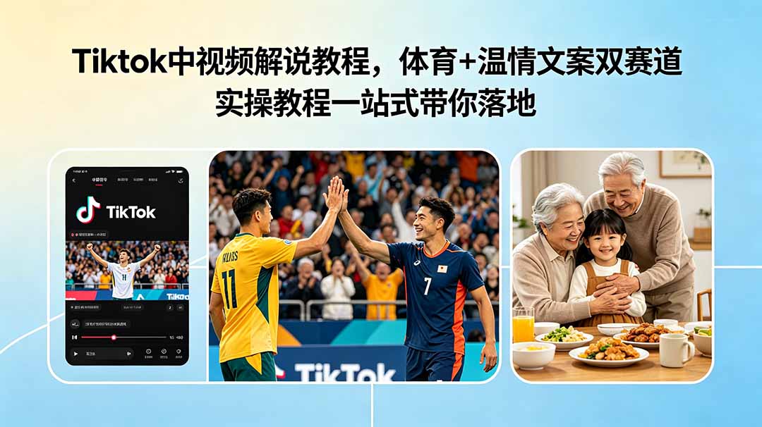 [跨境电商]（18910期）Tiktok中视频解说教程，体育+温情文案双赛道实操教程一站式带你落地-第1张图片-智慧创业网