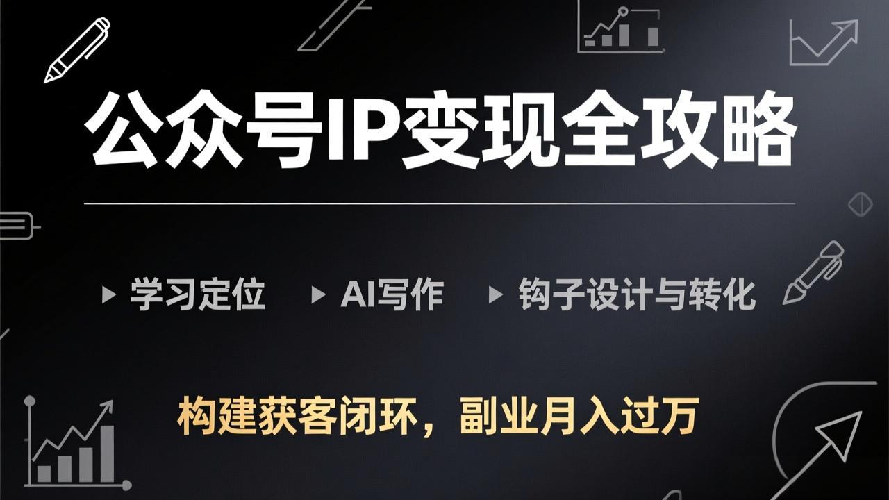 [公众号]（17523期）公众号IP变现全攻略-更新，学习定位、AI写作、钩子设计与转化，构建获客闭环，副业月入过万