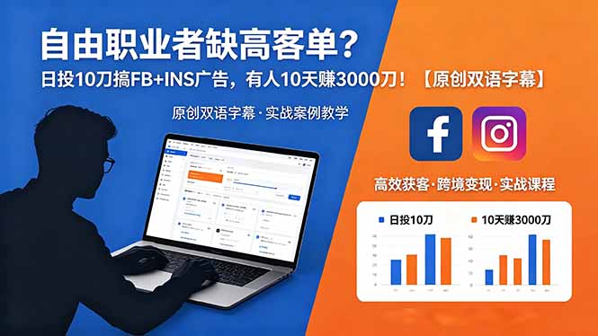 [国外项目]（18489期）自由职业者缺高客单？日投 10 刀搞 FB+INS 广告，有人 10 天赚 3000 刀！【原创双语字幕】-第1张图片-智慧创业网