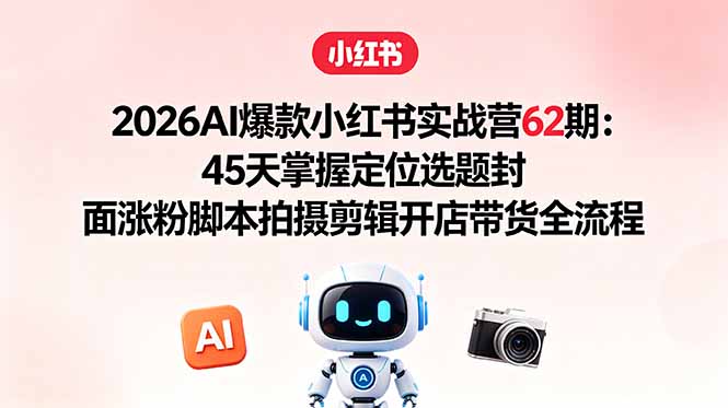 [小红书]（18606期）2026AI爆款小红书实战营62期：45天掌握定位选题封面涨粉脚本拍摄剪辑开店带货全流程