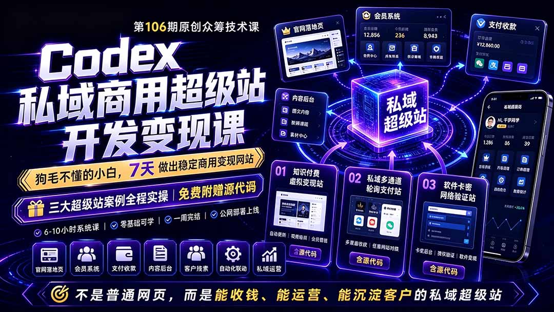 [AI人工智能]（19067期）Codex私域商用超级站Ai开发变现课106期：不是普通网站，而是能收钱，能运营，能沉淀客户的私域超级站